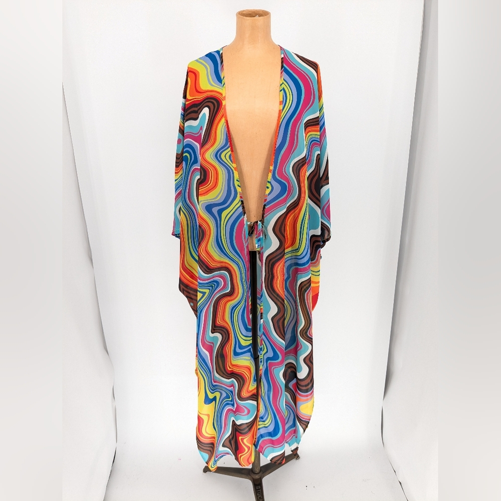 NWT Kaftko x Billy Porter Pride Psychedelic Kaftan Front Tie Size 50 Unisex - Picture 5 of 16